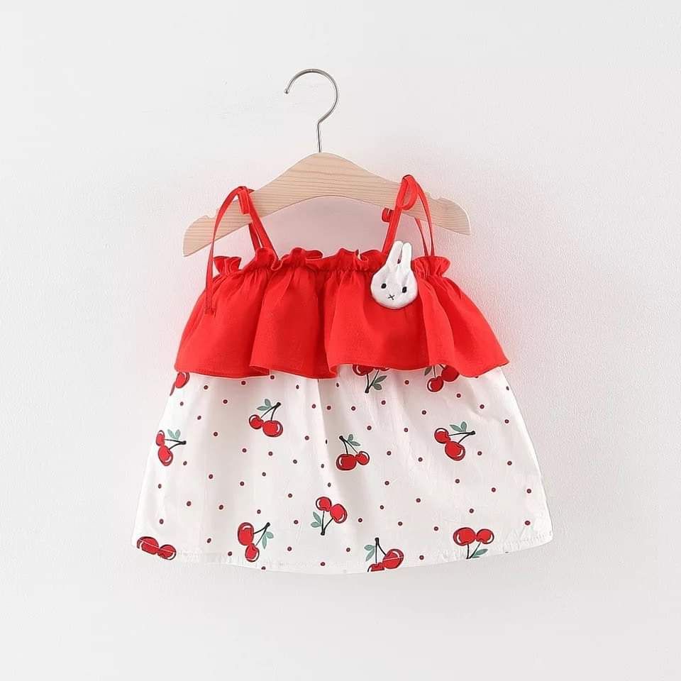 Đầm hai dây cherry bé gái từ 1-3 tuổi