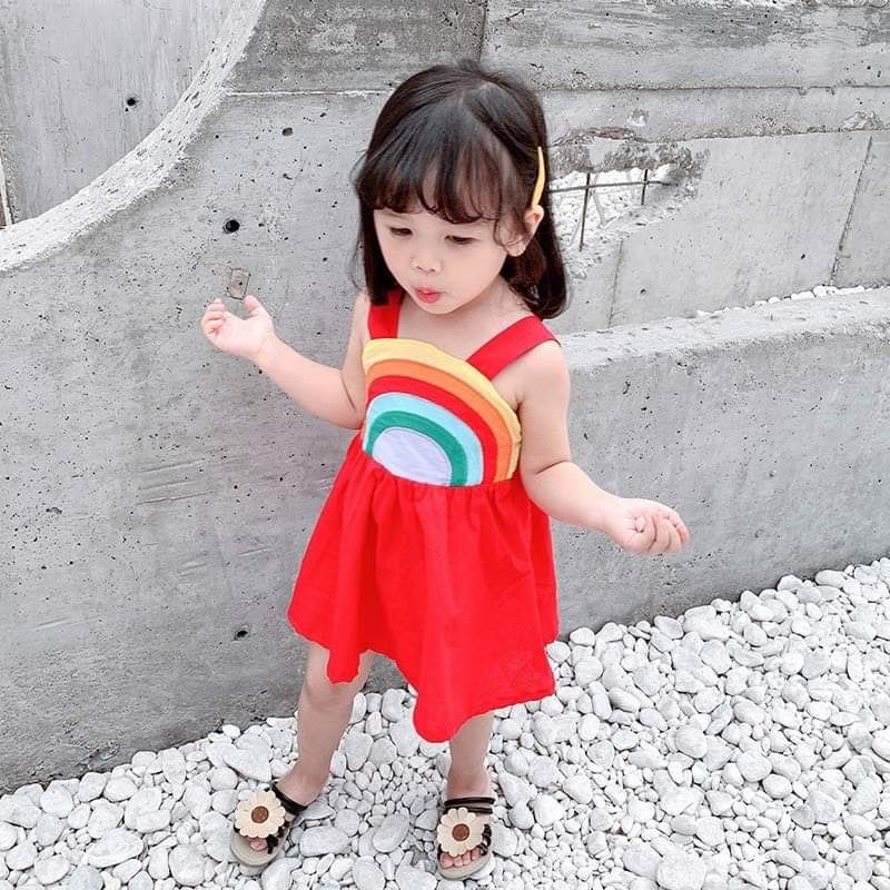 Đầm hai dây cầu vồng bé gái