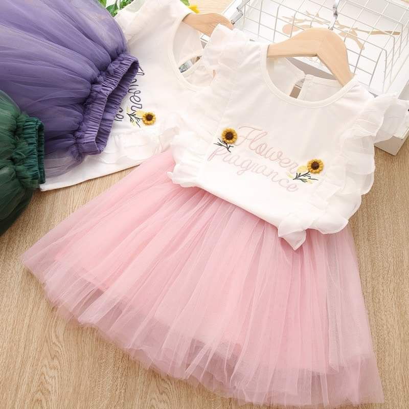 Set váy ren hoa hướng dương xinh xắn cho bé gái