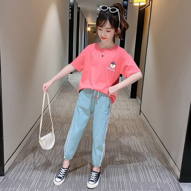 Set áo thun quần ống bo bé gái