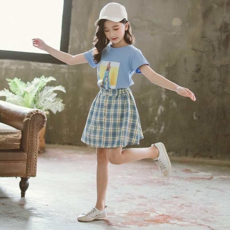 Set váy caro cotton bé gái