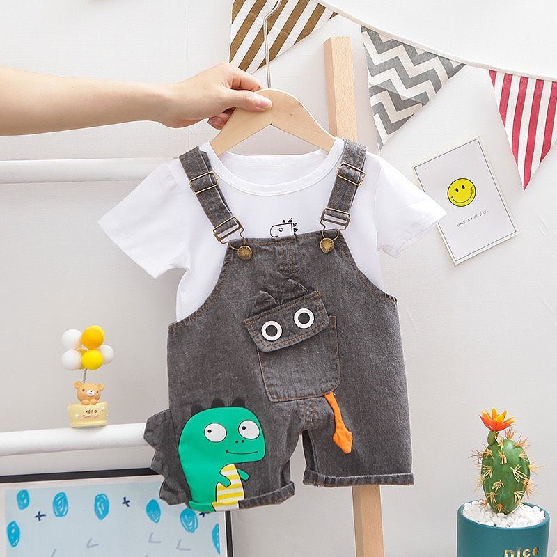 Set yếm jean khủng long cho bé trai