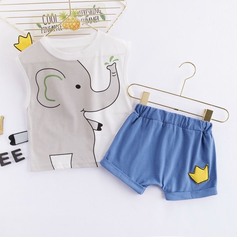 Đồ bộ thun hình voi con năng động cho bé trai