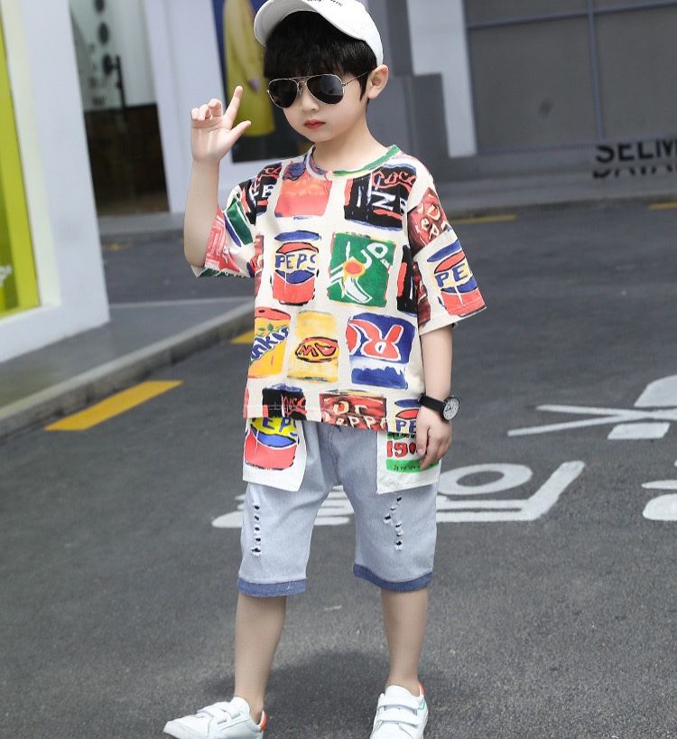 Set jean lửng túi đắp in nước ngọt