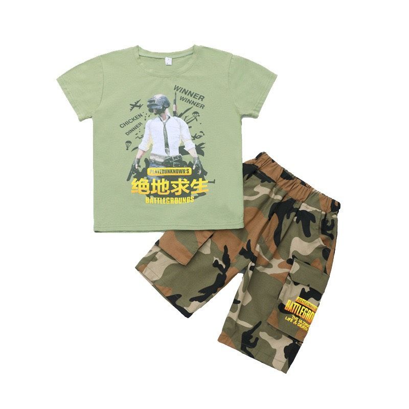 Set áo thun xanh quần kaki lính bé trai