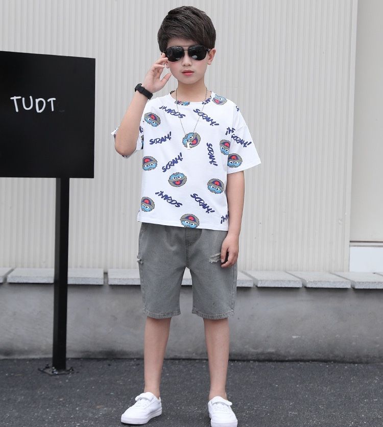 Set jean áo trắng micro bé trai