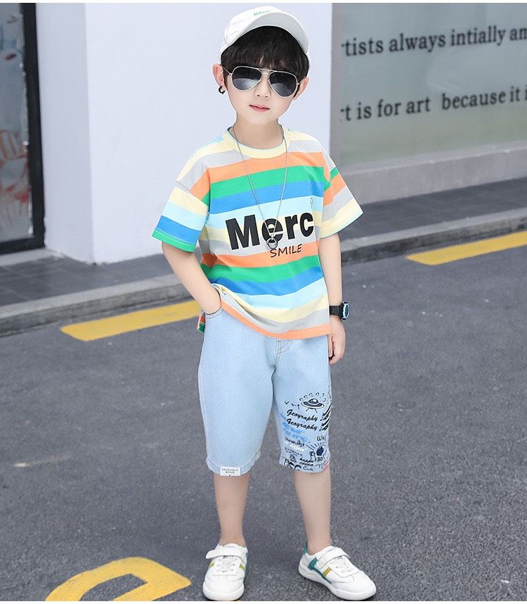 Set jean áo sọc nhiều màu bé trai