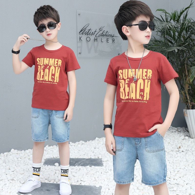 Set jean áo thun nâu đỏ bé trai
