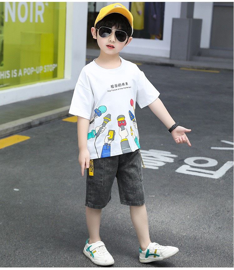 Set jean áo trắng micro bé trai