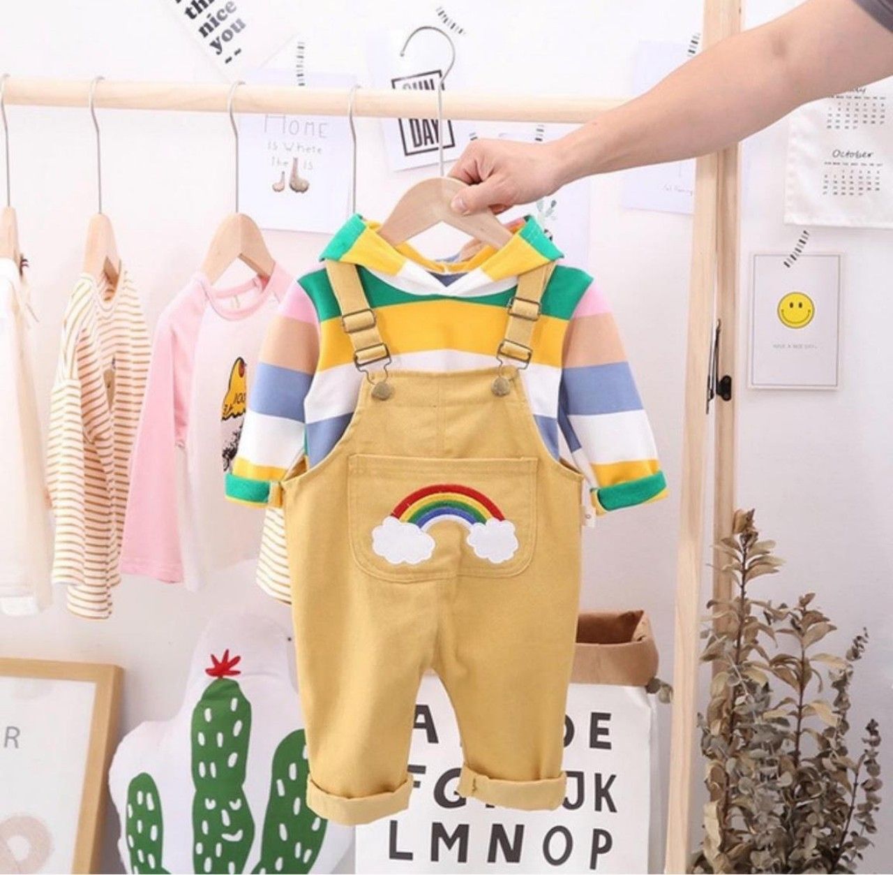 Set yếm kaki dài cầu vồng