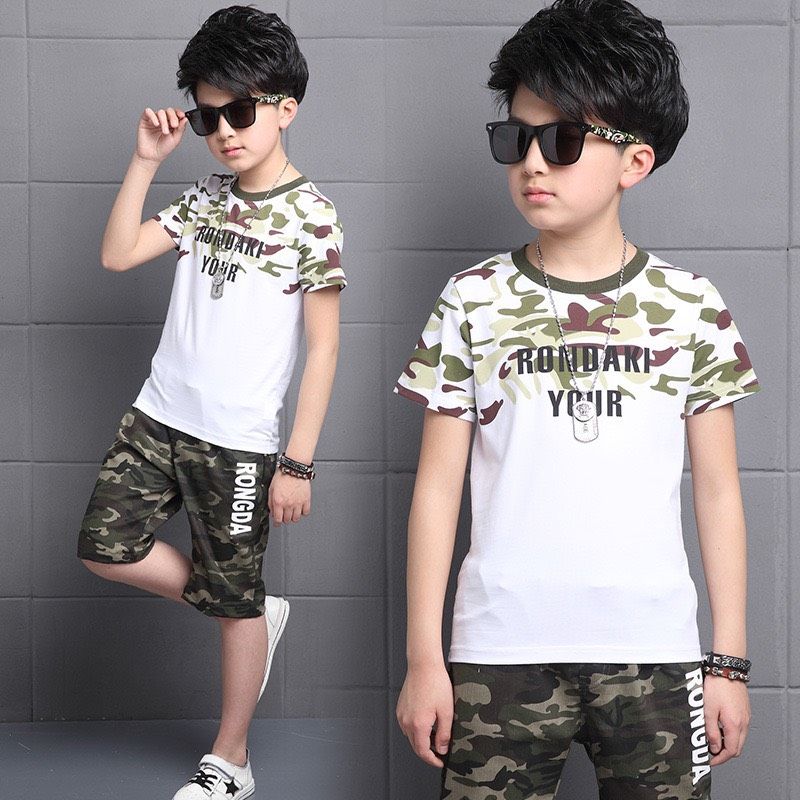 Set áo trắng quần kaki lính bé trai