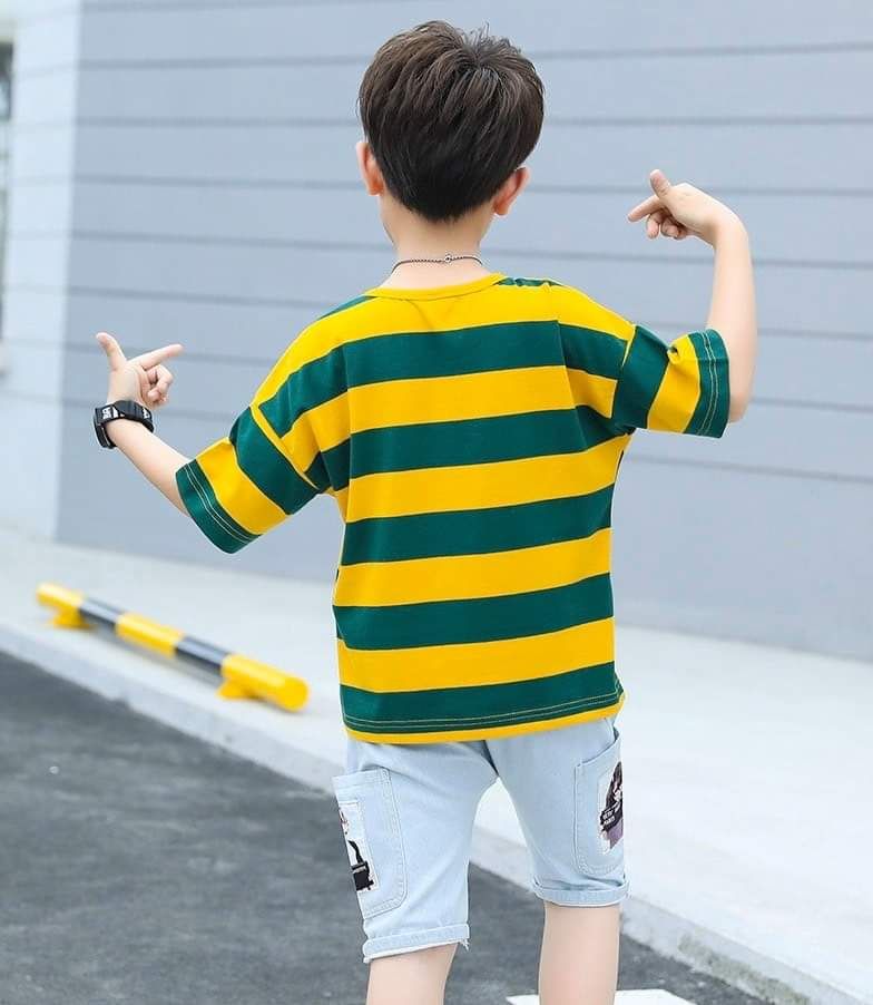 Set jean sọc xanh vàng bé trai