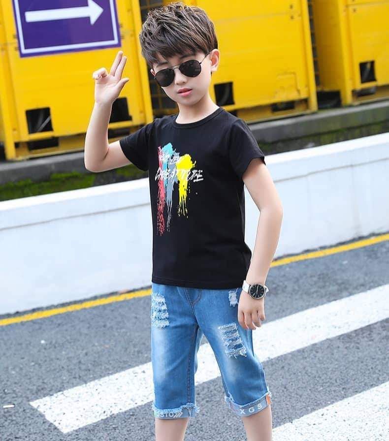 Set jean áo đen bé trai