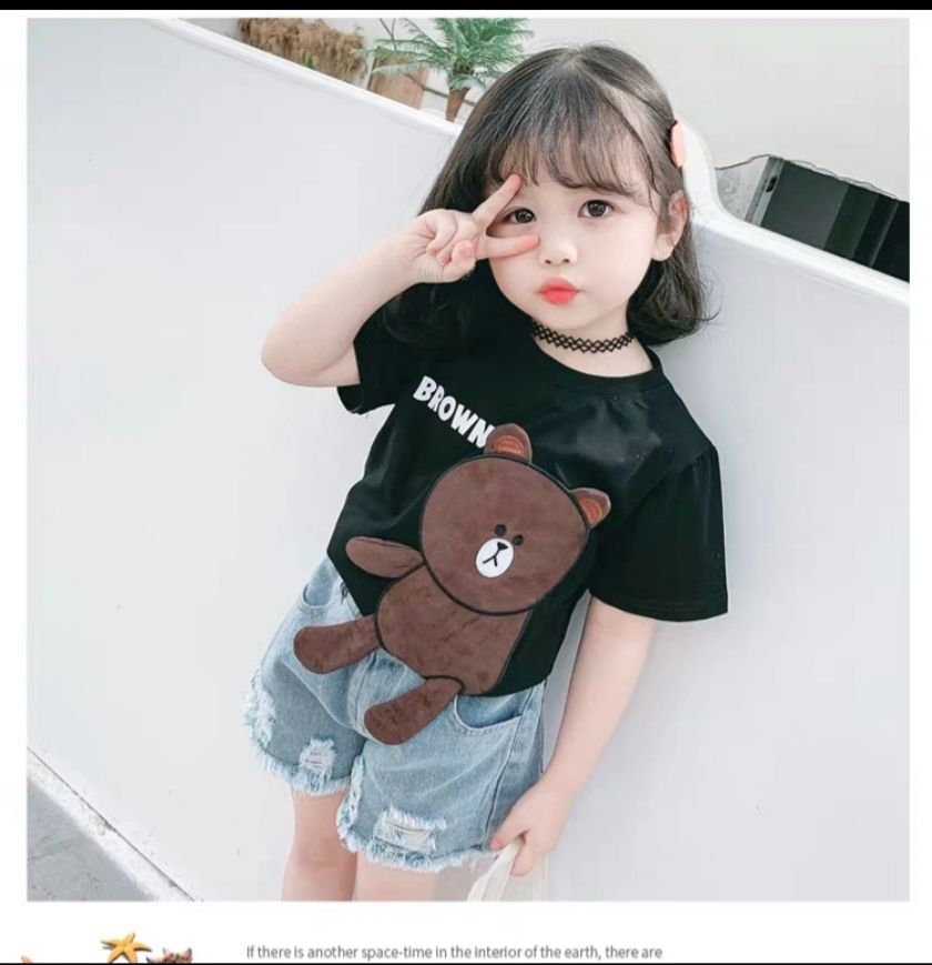 Set short jean gấu bé gái