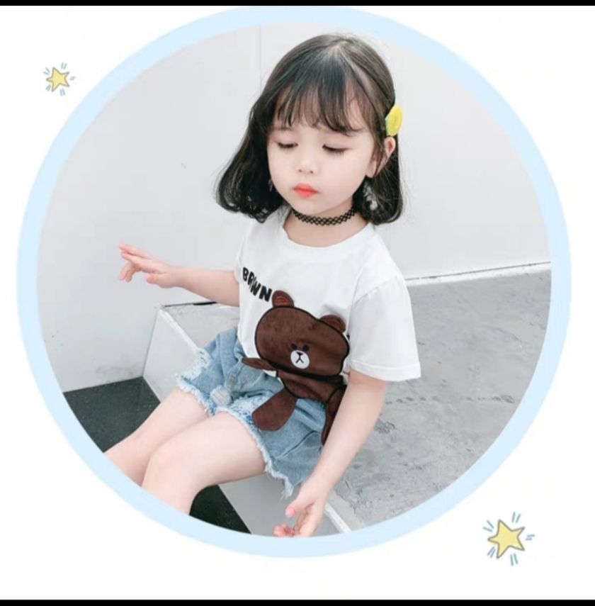 Set short jean gấu bé gái