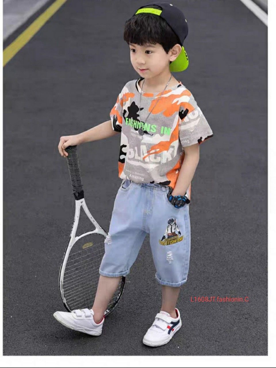 Set jean lửng loang màu bé trai