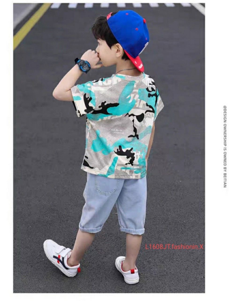 Set jean lửng loang màu bé trai