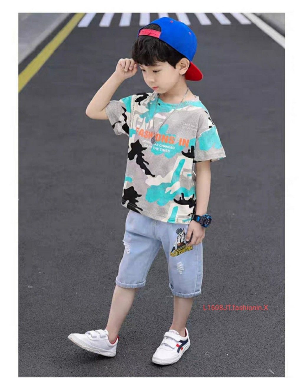 Set jean lửng loang màu bé trai
