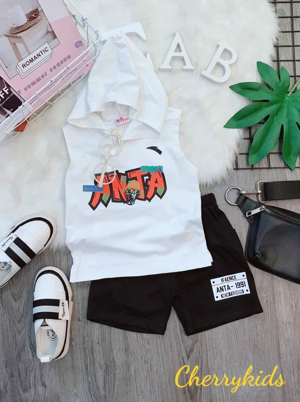 Bộ thun nón cộc tay bé trai