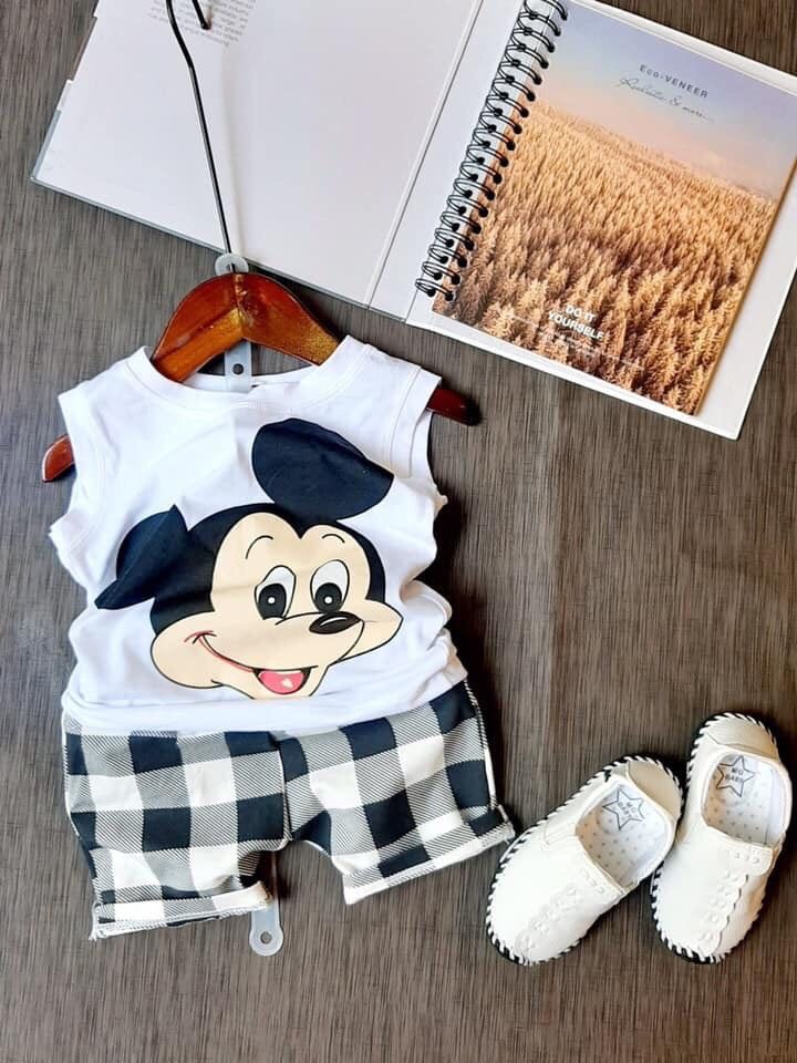 Bộ Mickey quần caro bé trai