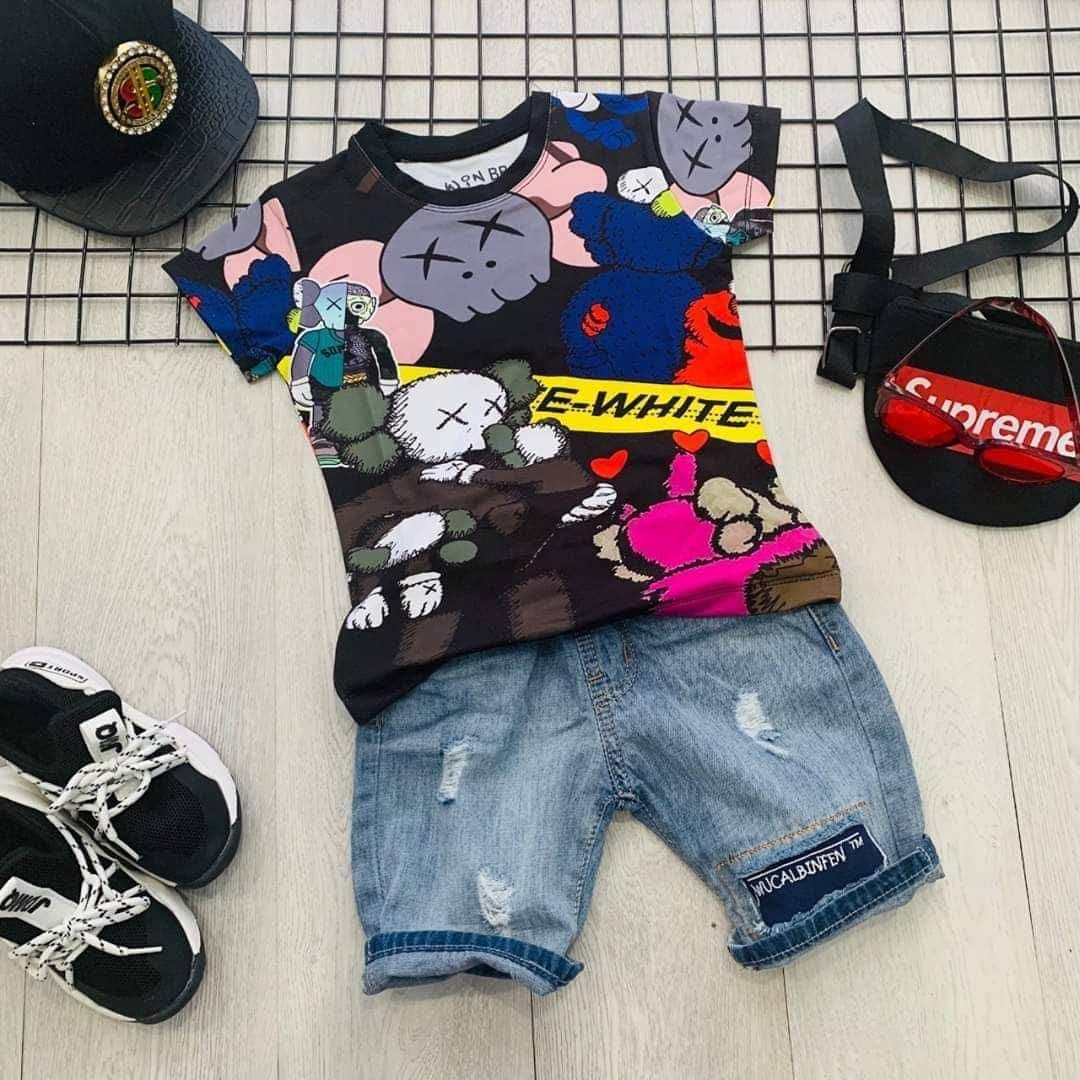 Set áo thun cotton quần jean mềm cực ngầu cho bé trai