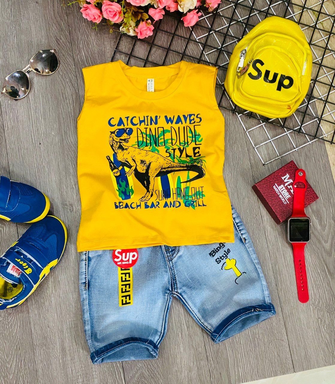 Set jean cọc tay bé trai