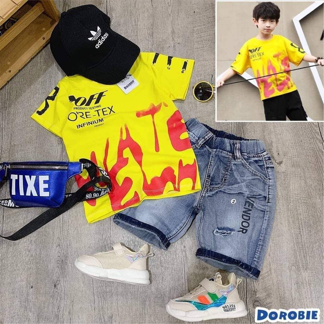 Set jean vệt đỏ bé trai