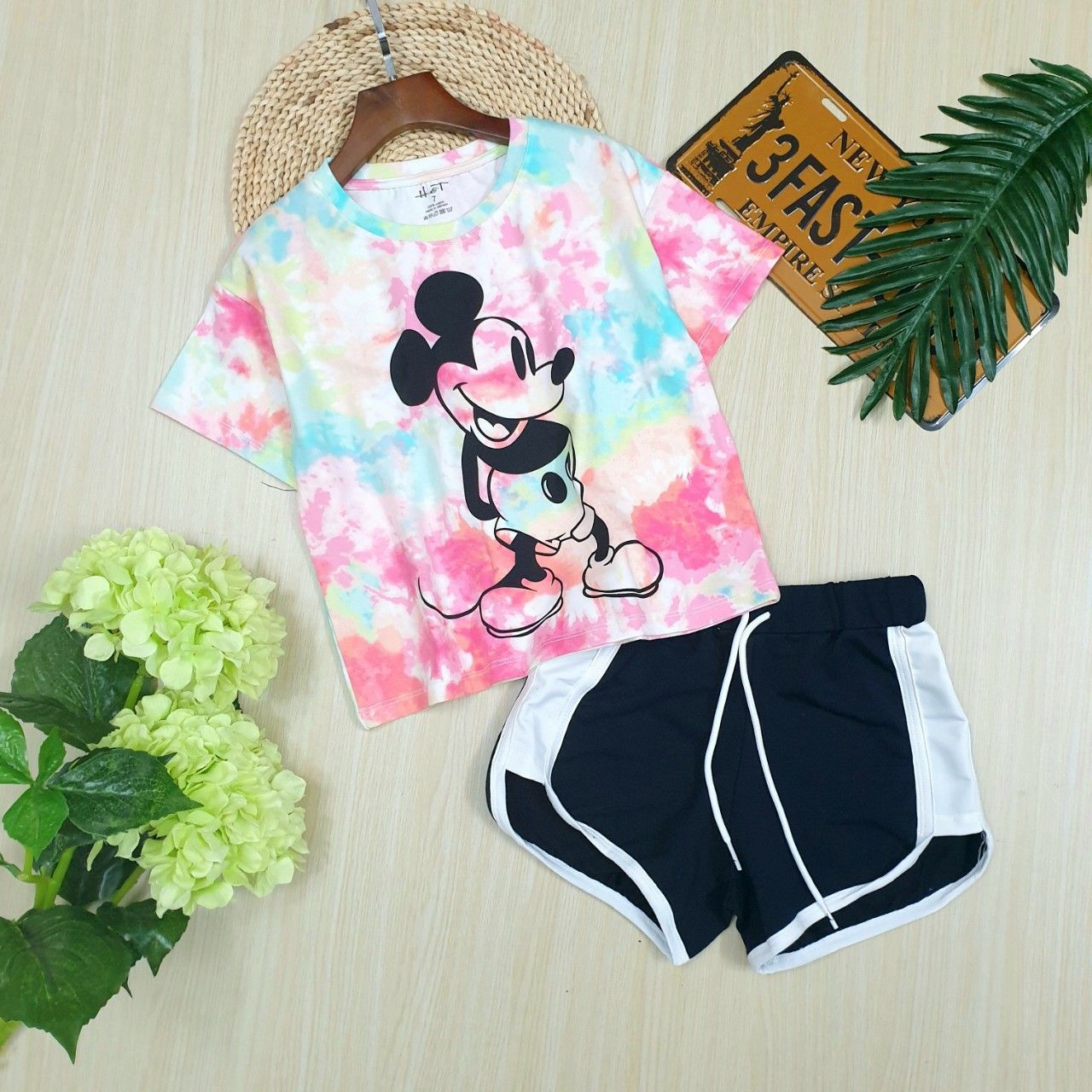 Đồ bộ short Mickey loang màu bé gái