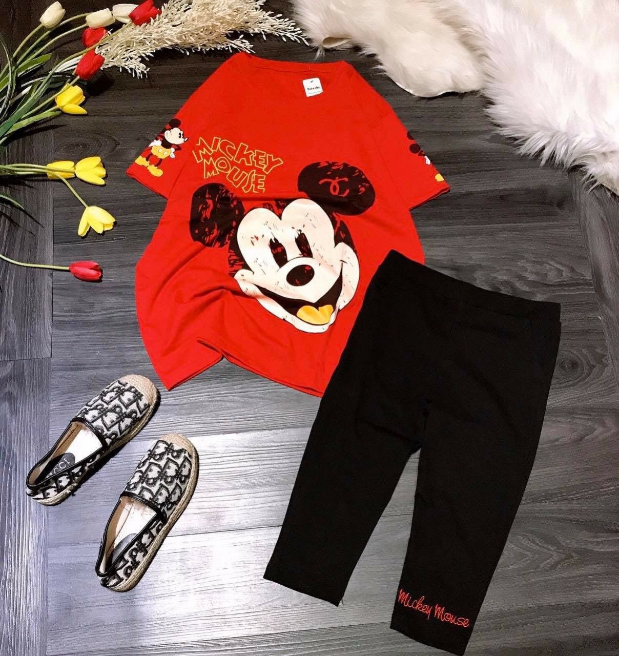 Đồ bộ thun lửng cotton Mickey bé gái