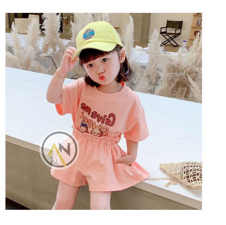 Bộ thun cotton quần giả váy bé gái