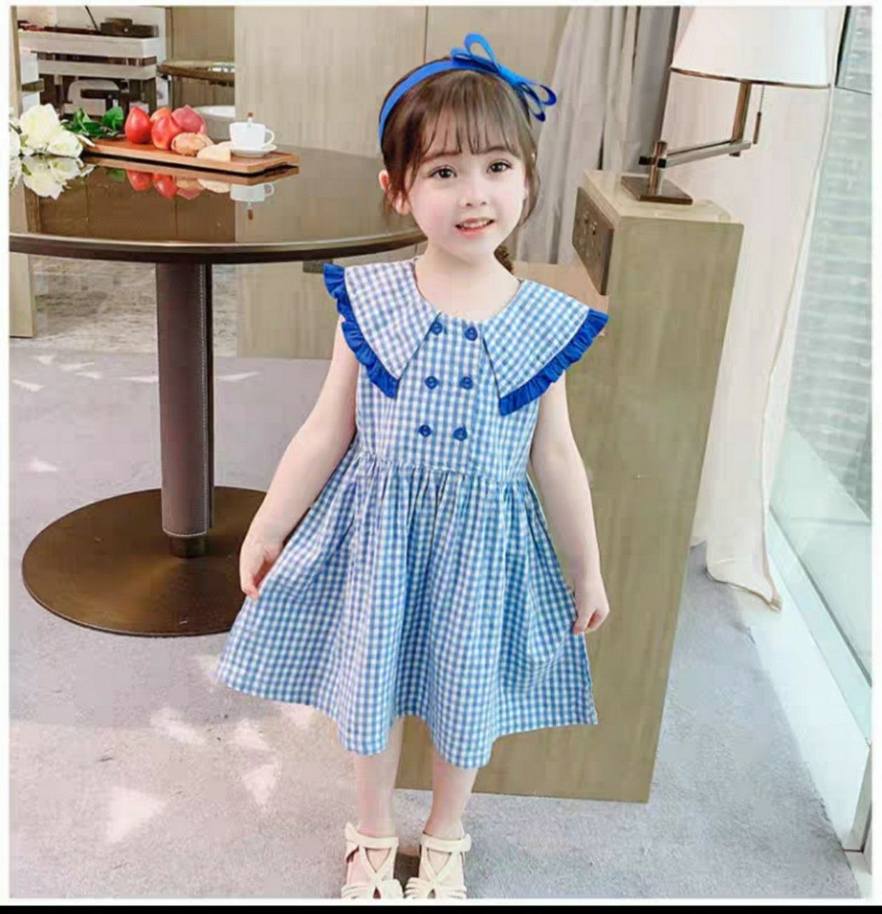 Đầm caro cổ thủy thủ