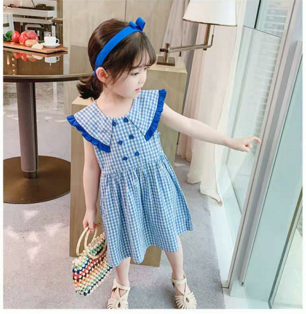 Đầm caro cổ thủy thủ