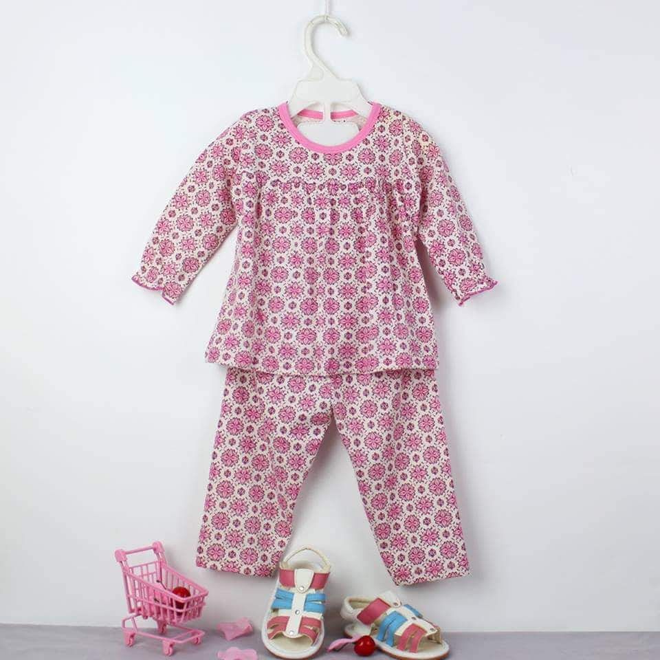 Bộ thun dài cotton mềm họa tiết hoa cho bé gái