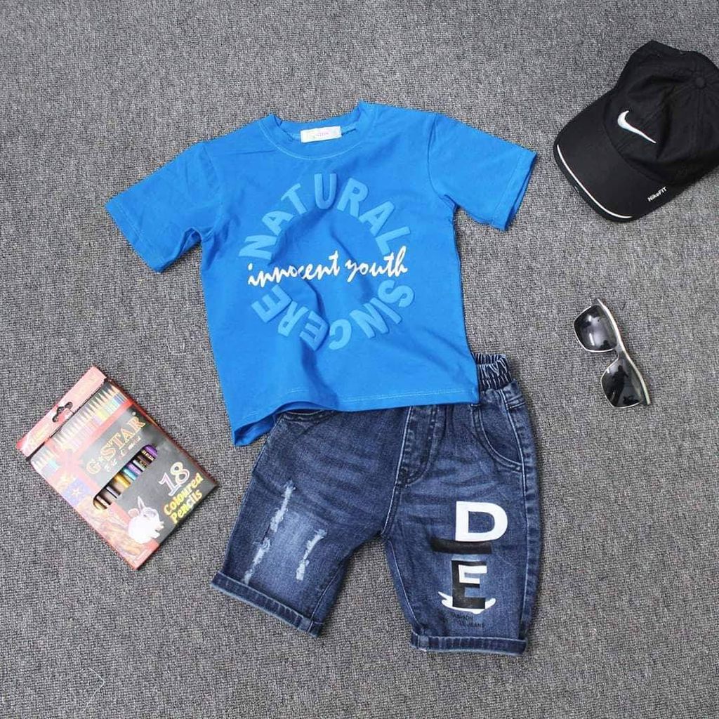 Set jean xanh Natural bé trai