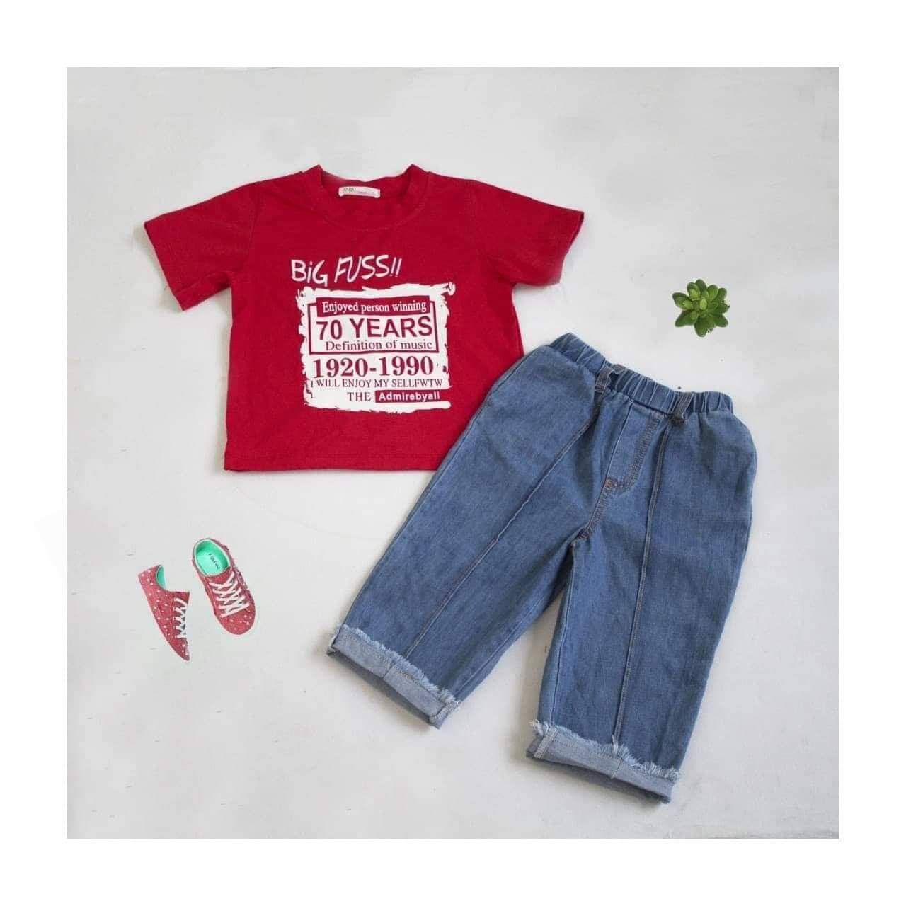 Set áo thun quần jean lửng cho bé trai