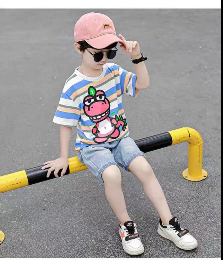 Set jean sọc khủng long bé trai