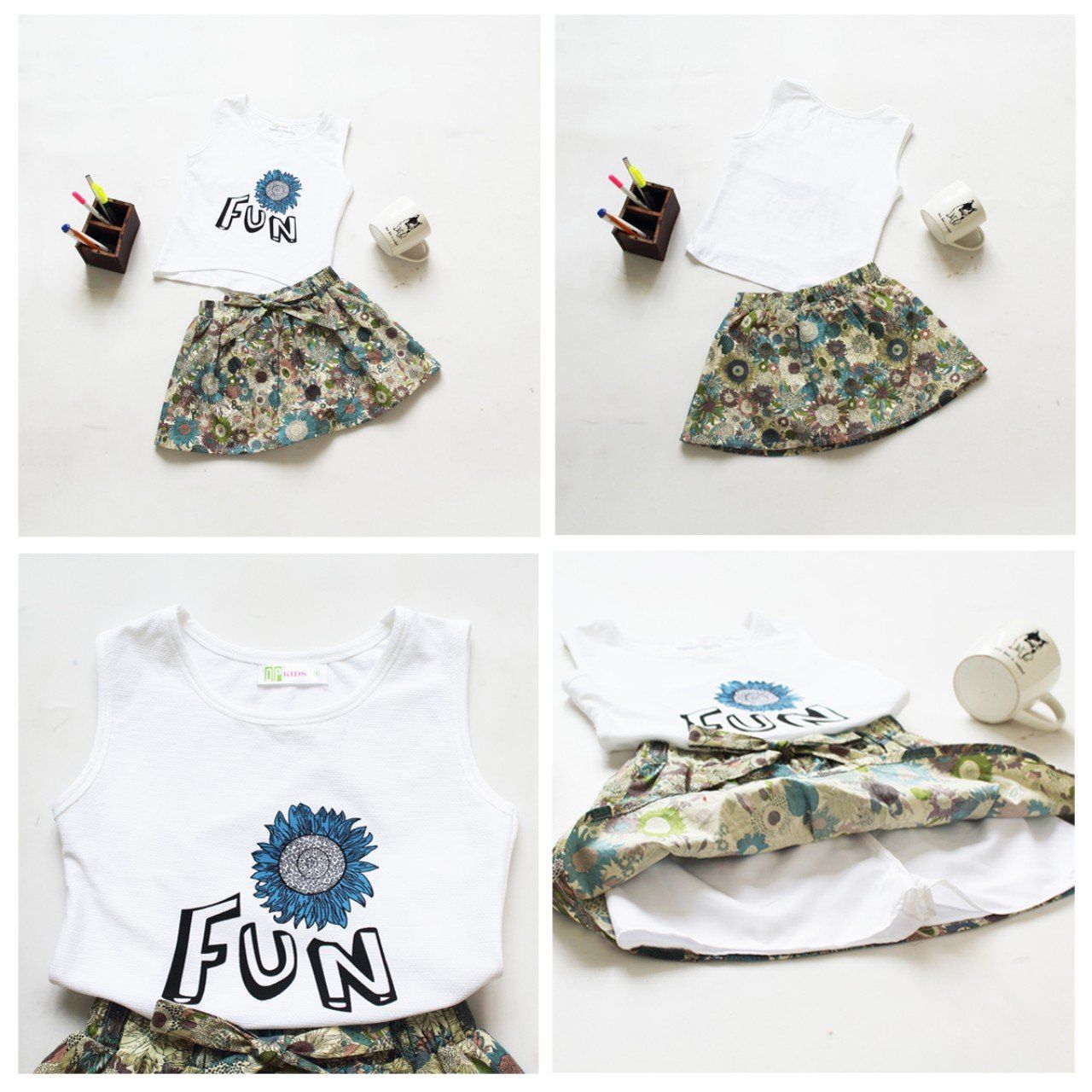 Set áo chân váy hoa hướng dương bé gái