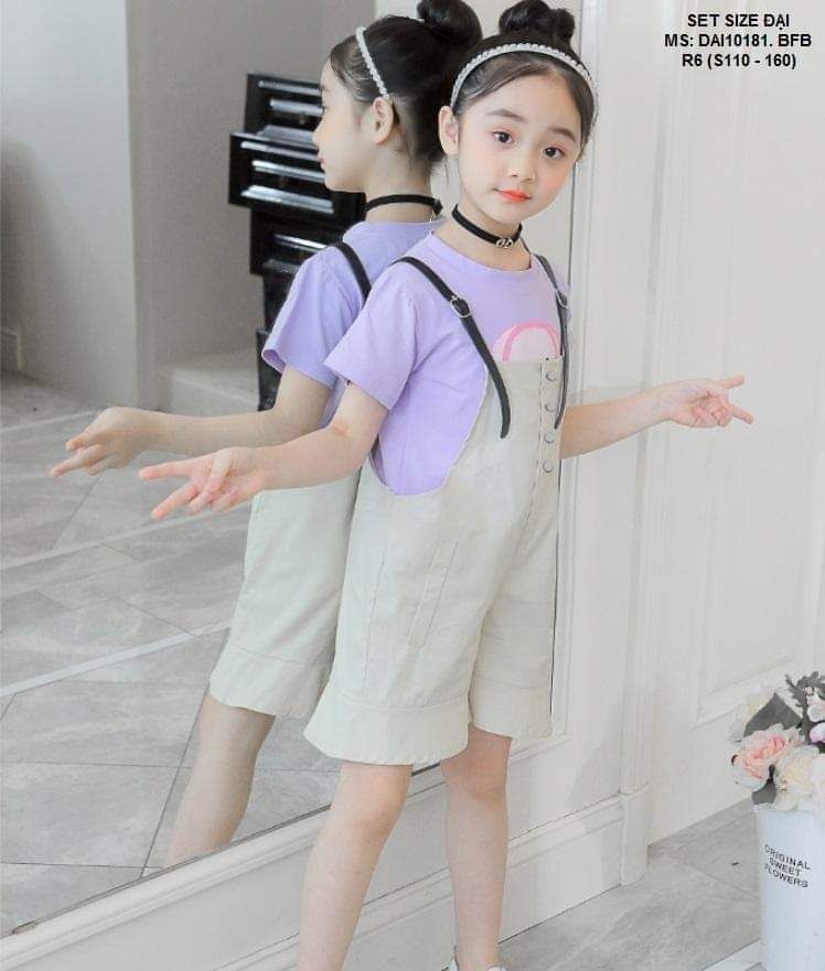 Set yếm kaki áo tím bé gái