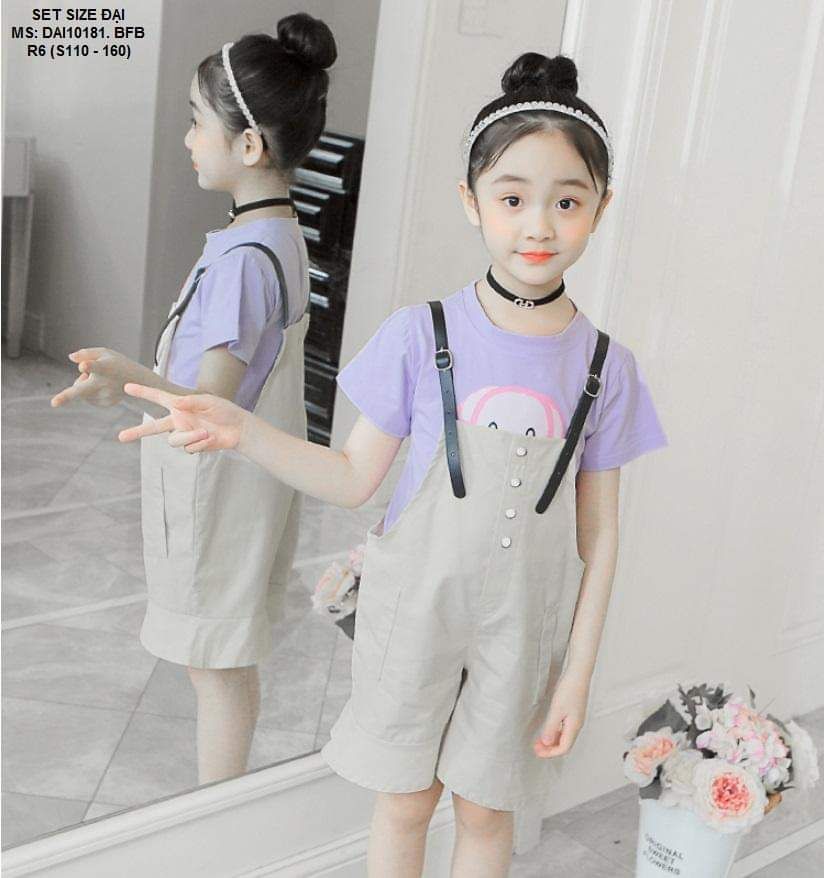 Set yếm kaki áo tím bé gái