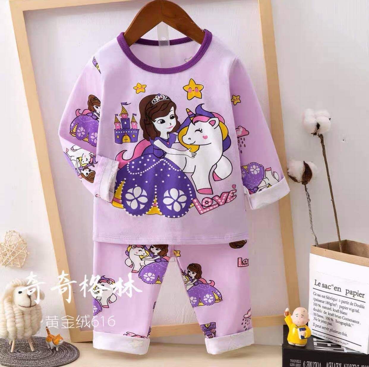 Bộ thun dài tay hoạt hình xinh xắn cho bé gái từ 1-12 tuổi