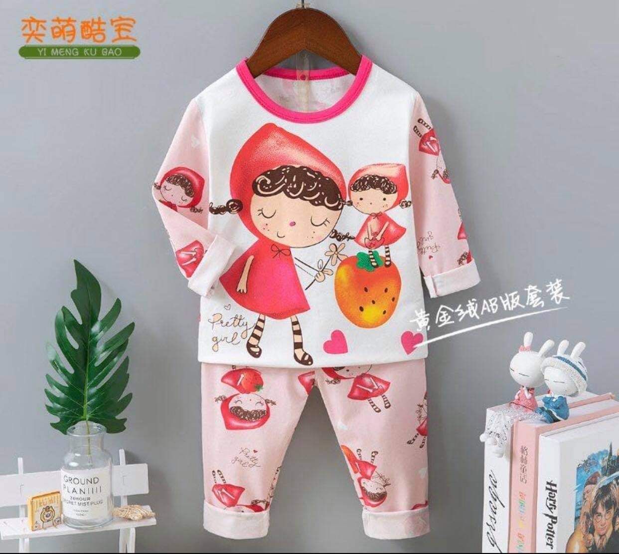 Bộ thun dài tay hoạt hình xinh xắn cho bé gái từ 1-12 tuổi