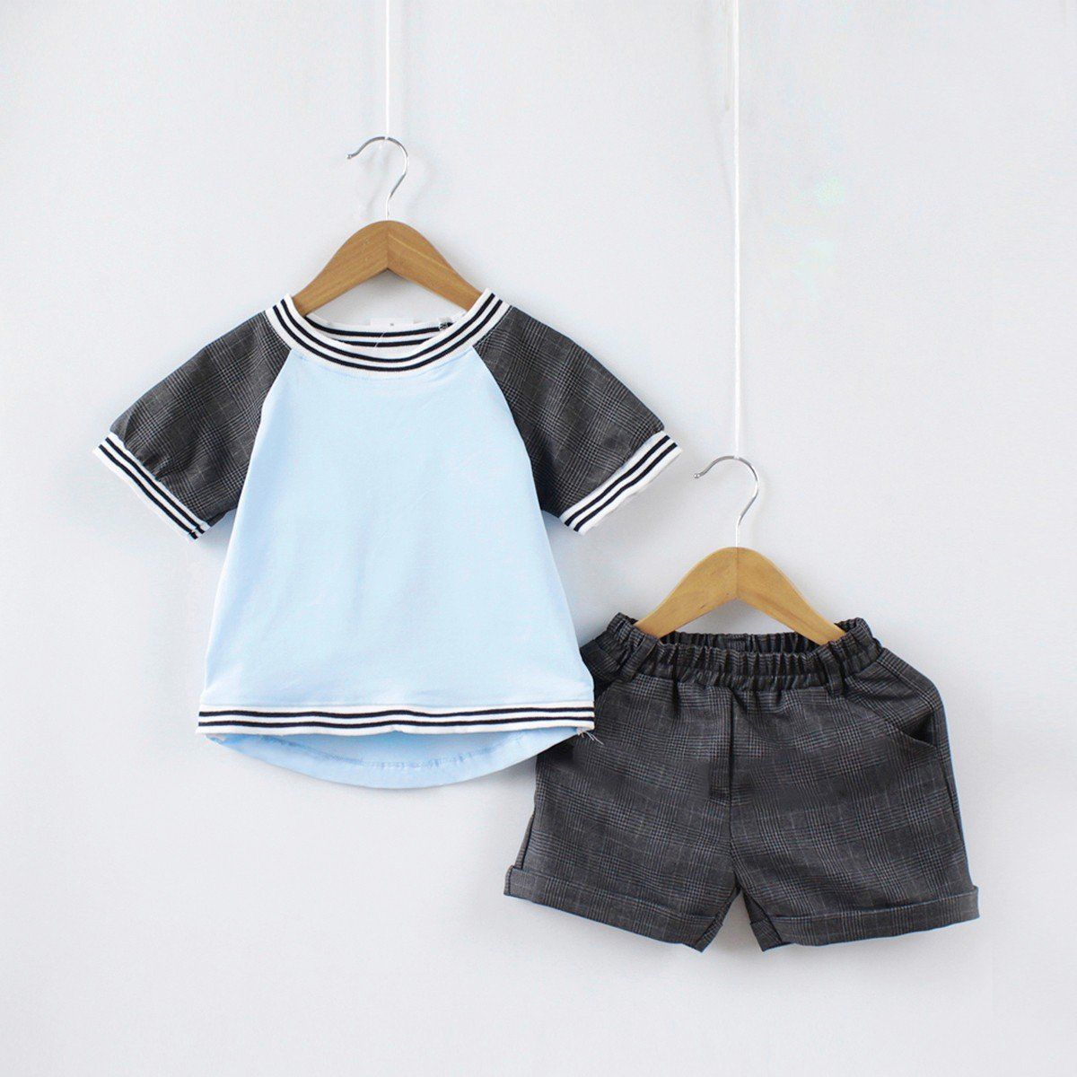 Set quần short caro Hàn Quốc bé trai