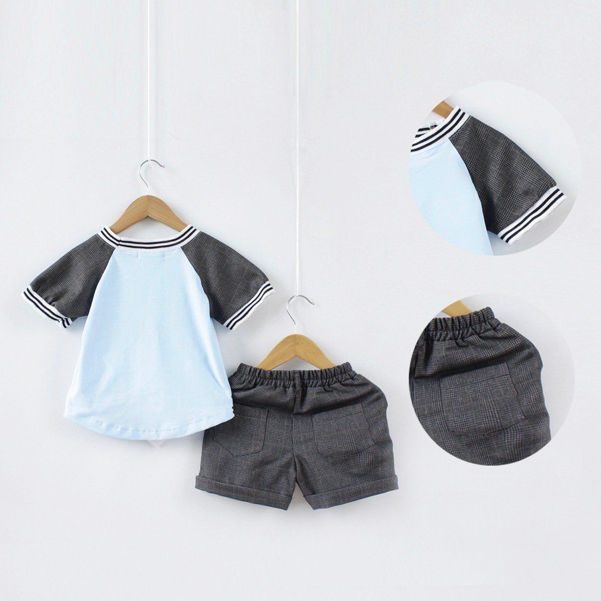 Set quần short caro Hàn Quốc bé trai