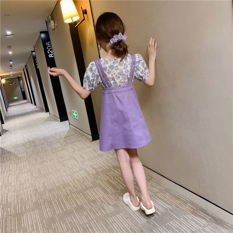 Set yếm kaki hoa bé gái