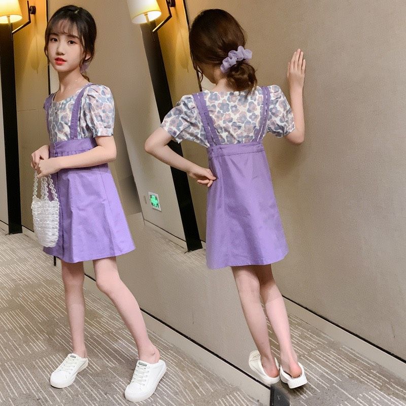 Set yếm kaki hoa bé gái