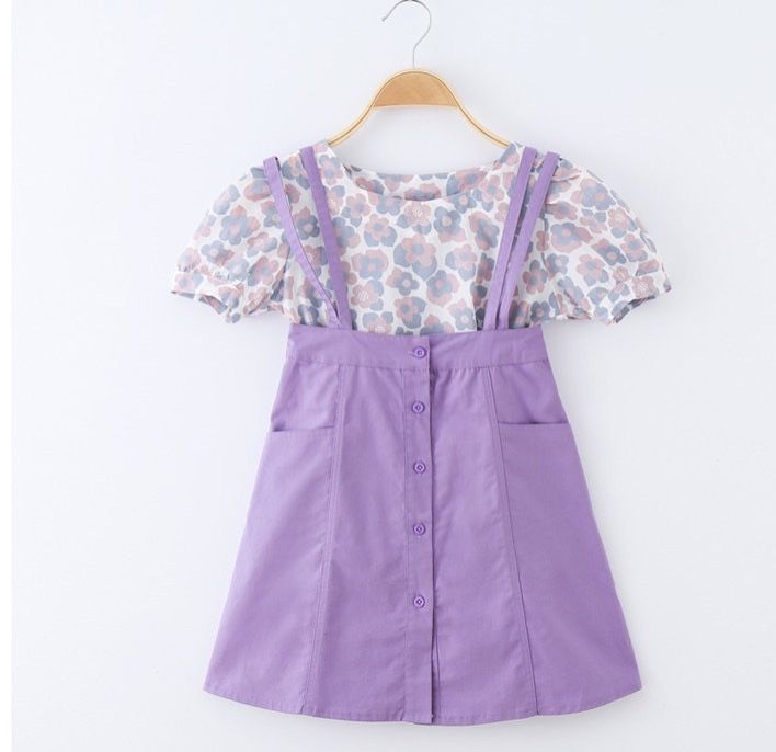 Set yếm kaki hoa bé gái