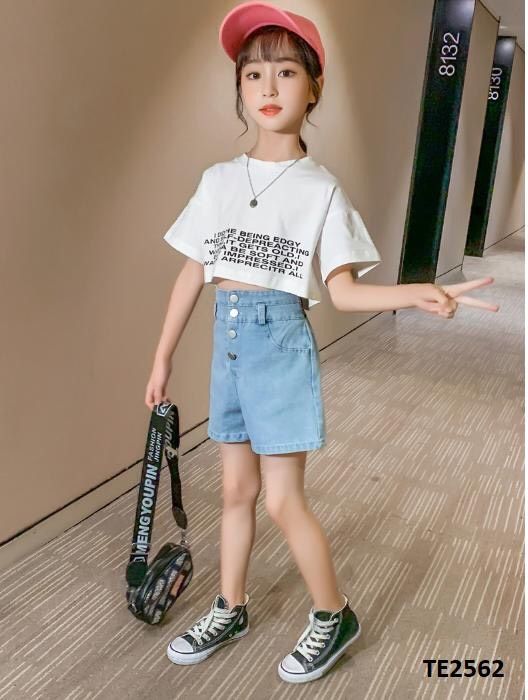 Set áo croptop quần jean cạp cao
