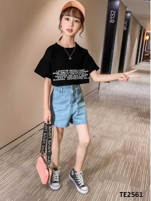 Set áo croptop quần jean cạp cao
