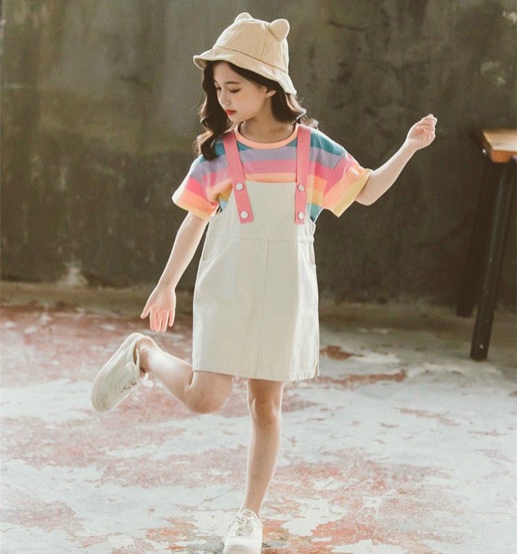 Set yếm áo sọc 7 màu bé gái