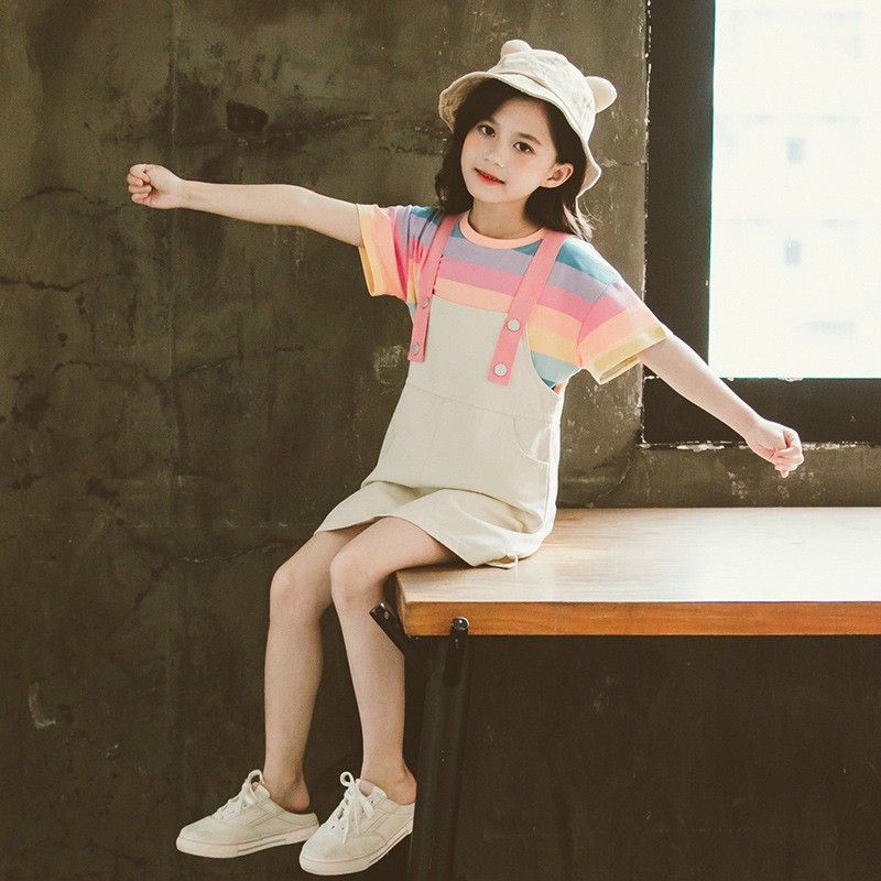 Set yếm áo sọc 7 màu bé gái